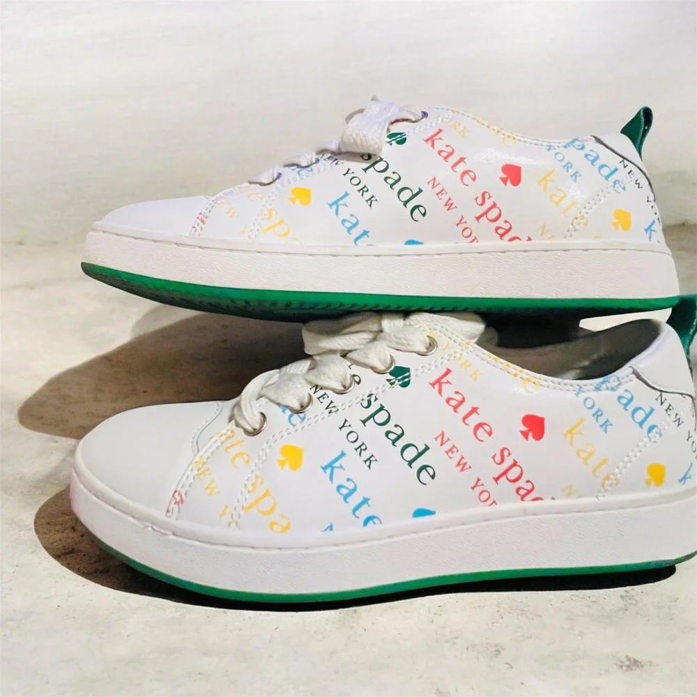 Kate Spade Nixie White and Multicolor Logo Sneakers Size 7 - Picture 3 of 6